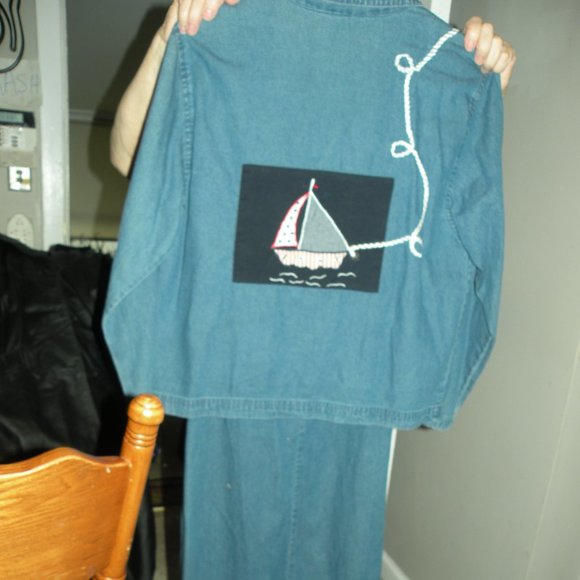 KAREN HART EMBROIDERY EMBELLISHED DENIM NWT NAUTICAL DRESS AND MATCHING JACKET M - Picture 2 of 6